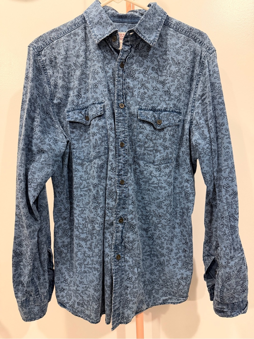 Mossimo Supply Co. Light Blue Printed Denim Button-Up Shirt